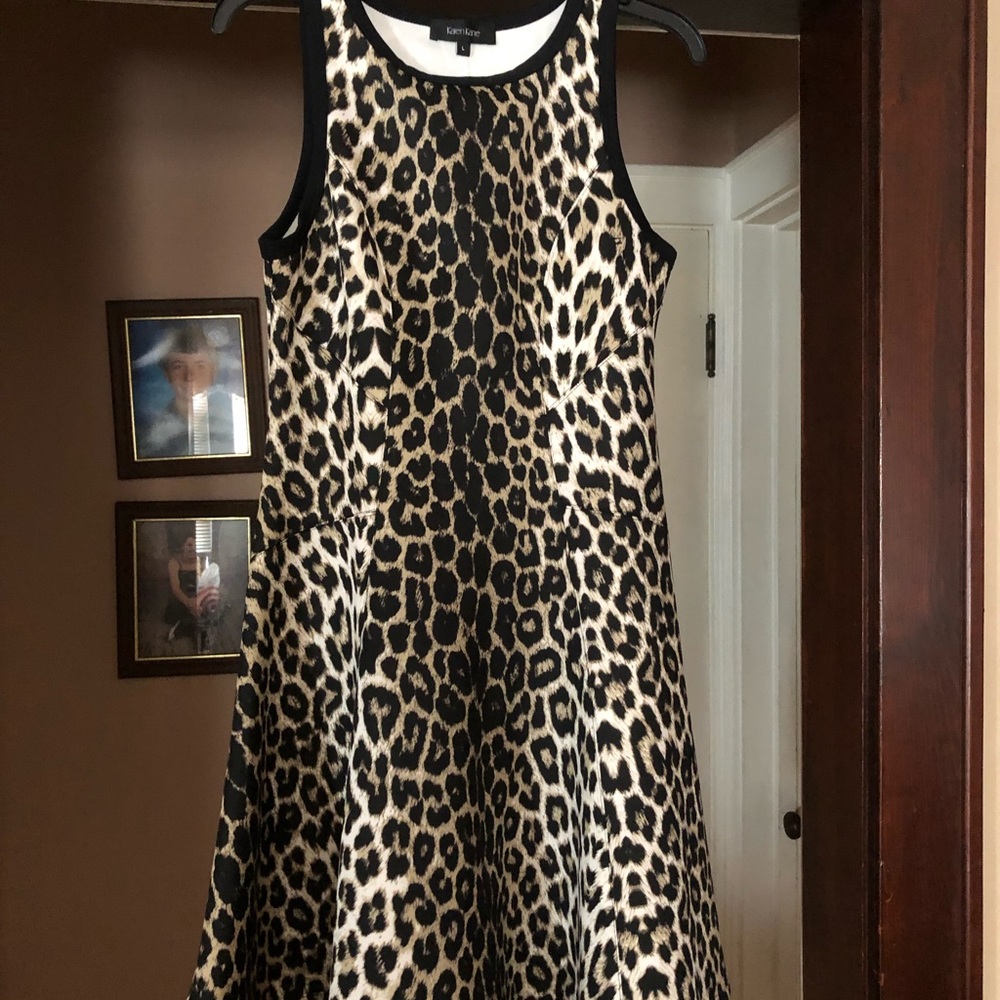 Karen Kane Leopard Print A-Line Dress in Black and Cream